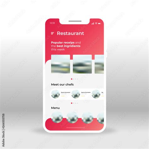 Vecteur Stock Red Restaurant Menu Ui Ux Gui Screen For Mobile Apps