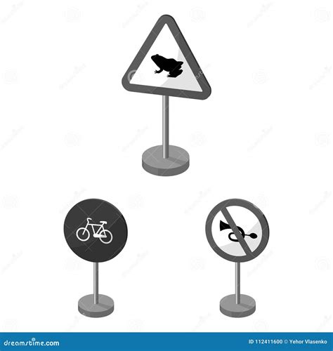 Different Types Of Road Signs Monochrome Icons In Set Collection For