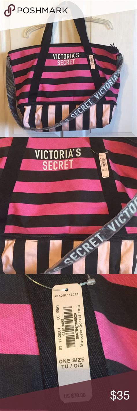 Victorias Secret Pink Black Striped Tote Bag Striped Tote Bags