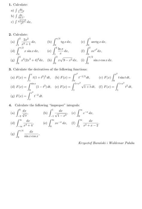 Solved 1 Calculate A ∫1−x2dx B ∫sinxdr C ∫x21 X2dx 2