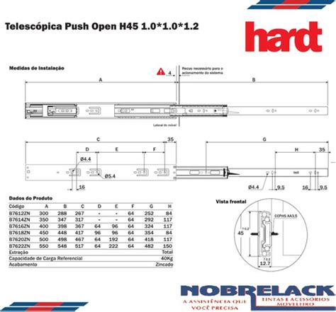 Corrediça Telescópica Fecho Toque Push To Open 30cm Hardt