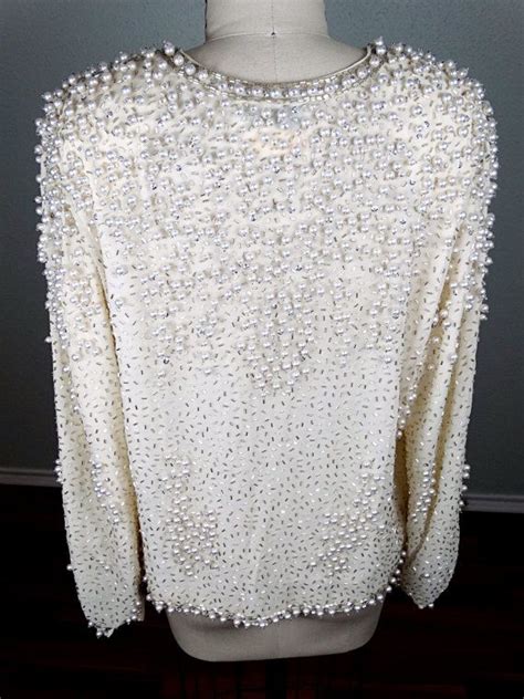 Vintage Pearl Beaded Sequin Jacket Heavily Ivory White Etsy Vintage Pearls Sequin Jacket