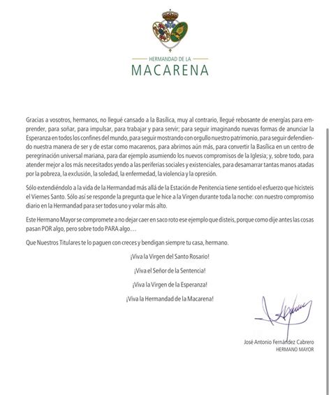 Elllamadorcsr On Twitter Carta Del Hermano Mayor De La Hdad Macarena