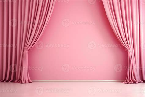 Pink curtains background on stage. Colorful curtain and wall on empty ...