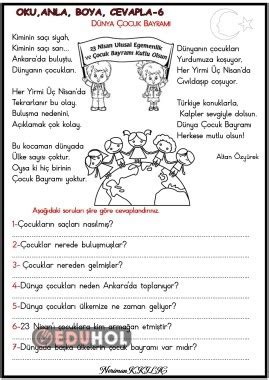 23 Nisan Şiir Okuma Anlama 6 Eduhol Etkinlik İndir Oyun Oyna Test