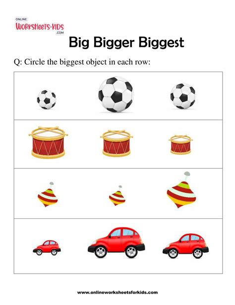 Free Printable Big Bigger Biggest Worksheet for Kids