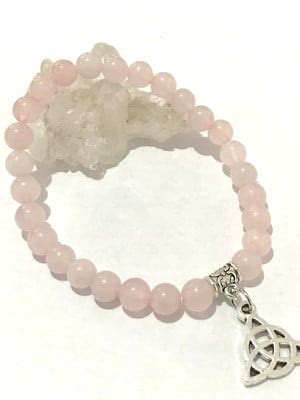 Pulseira Japamala Contas Quartzo Rosa E Simbolo Da Paz Elo