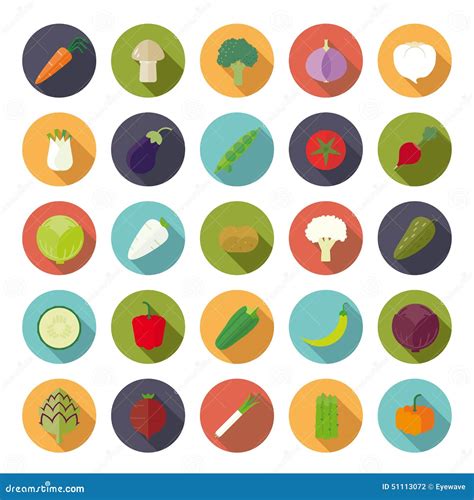 Vegetables Flat Design Vector Icon Set Stock Vector Illustration Of