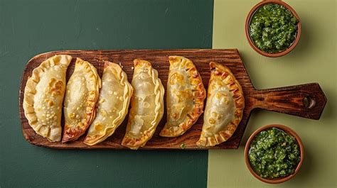 Board With Raw Empanadas And Salsa Verde Premium Ai Generated Image