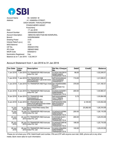 Account Statement From 1 Jan 2016 To 31 Jan 2016 Txn Date Value Date Description Ref Nocheque