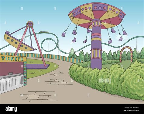 Amusement park landscape graphic color sketch illustration vector Stock ...