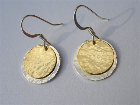 Hammered Silver And Gold Disc Earrings By ColdMountainDesigns