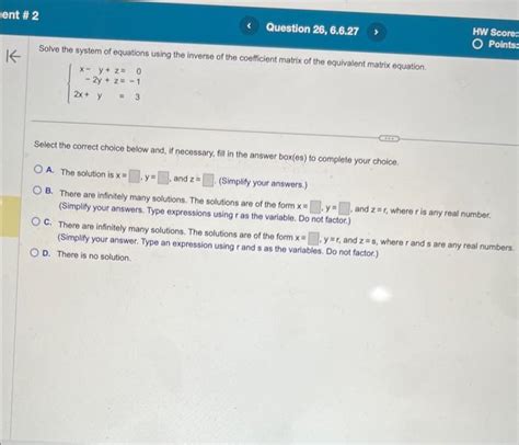 Solved Solve the system of equations using the inverse of | Chegg.com