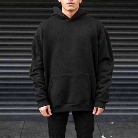 Mens Oversize Hoodie With Kangaroo Pocket In Black Martin Valen