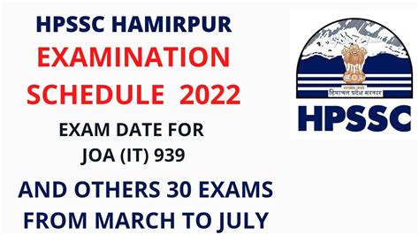 Hpssc Hamirpur Examination Schedule For Various Posts Hp Joa