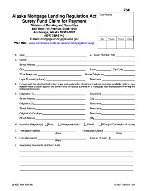 Fillable Online Commerce State Ak Surety Fund Claim Form Alaska