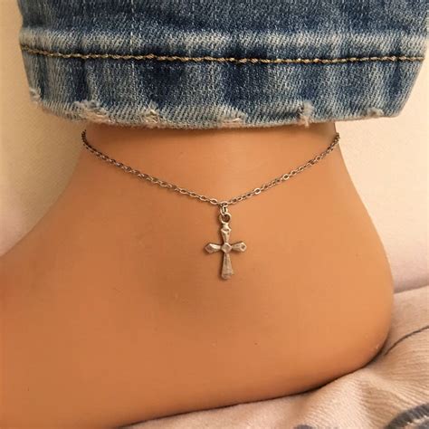 Cross Anklet In Silver Plated Ankle Bracelet Christian Etsy