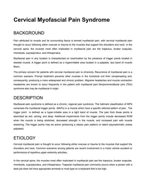 Chronic Myofascial Pain Syndrome Final Case Presentation Pdf