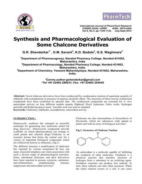 Synthesis And Pharmacological Evaluation Of Some Chalcone