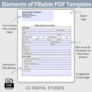 Biopsychosocial Intake Assessment Form Comprehensive Fillable Pdf