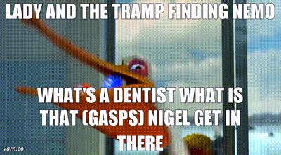 YARN LADY AND THE TRAMP FINDING NEMO WHAT S A DENTIST WHAT IS THAT