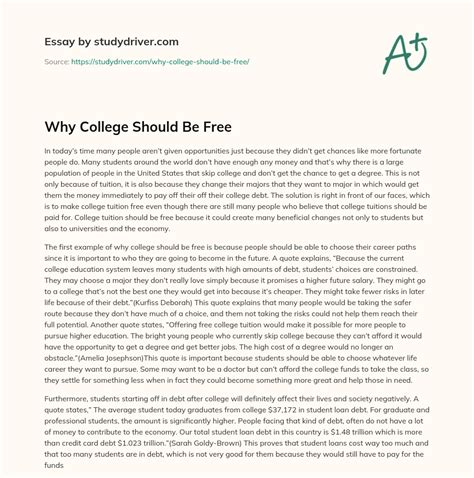 Why College Should Be Free Free Essay Example Studydriver