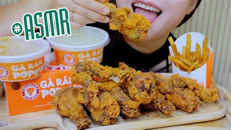 Asmr Eating Popeyes Fried Chicken Crunchy Eating Sounds Linh Asmr