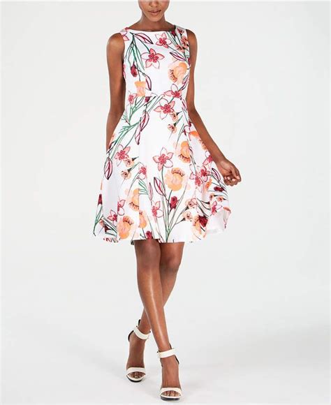 Calvin Klein Floral Print Fit Flare Dress Floral Sweater Dress