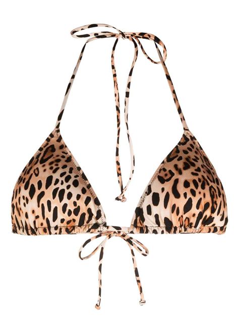 Mc Saint Barth Leopard Print Triangle Cup Bikini Top Neutrals