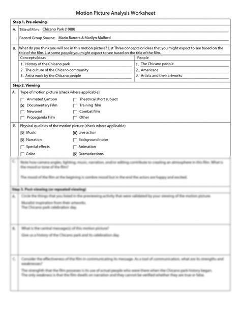 Motion Picture Analysis Worksheet Martin Lindelof