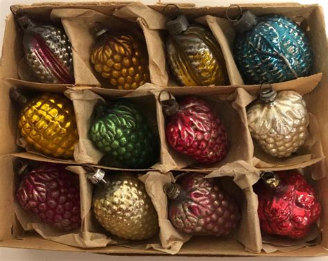 Bid Now Small German Hand Blown Glass Christmas Ornaments In Box