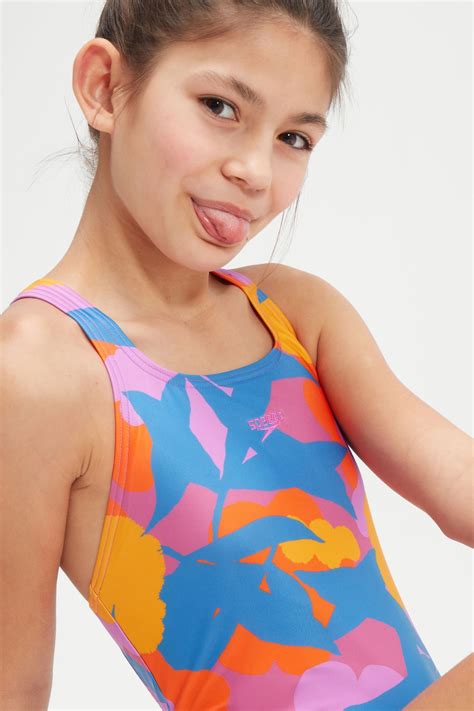 Buy Speedo Girls Blue Orange Print Medalist Swimsuit From Next Ireland