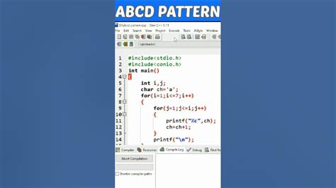 Abcd Pattern Print In C Programming Cprogramming Shorts Youtube