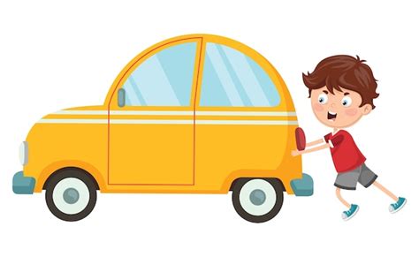 Premium Vector | Vector illustration of kid pushing car