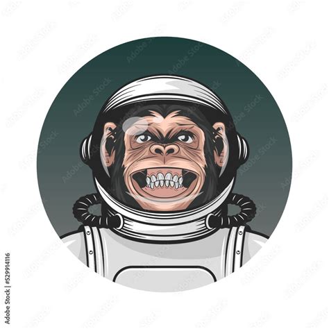 Vector Smiling Chimpanzee Ape With Astronaut Helmet Suit Funny Monkey