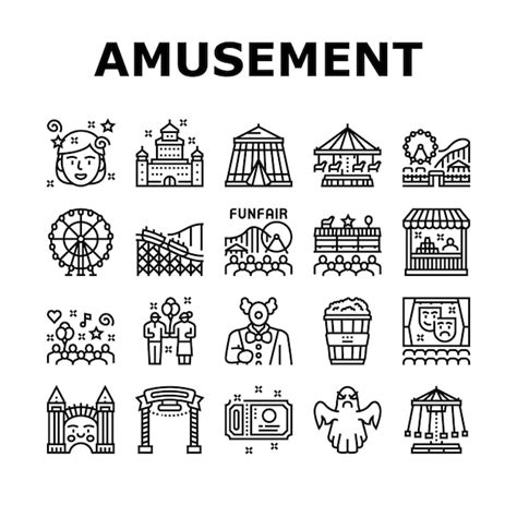 Premium Vector Amusement Park Entertainment Icons Set Vector