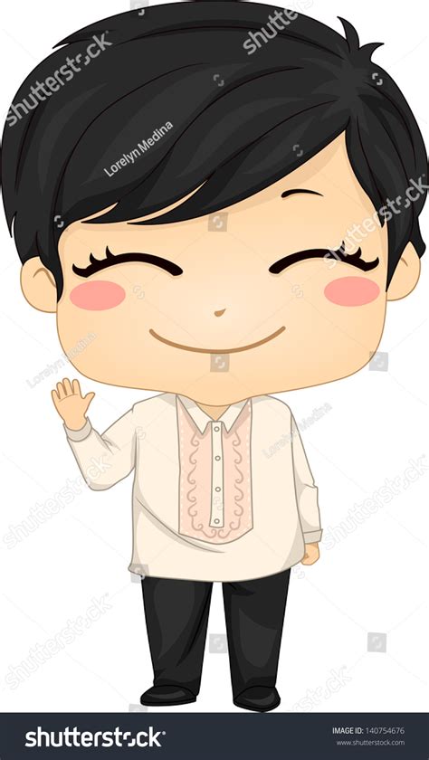 Illustration Cute Little Filipino Boy Wearing Stock Vector 140754676