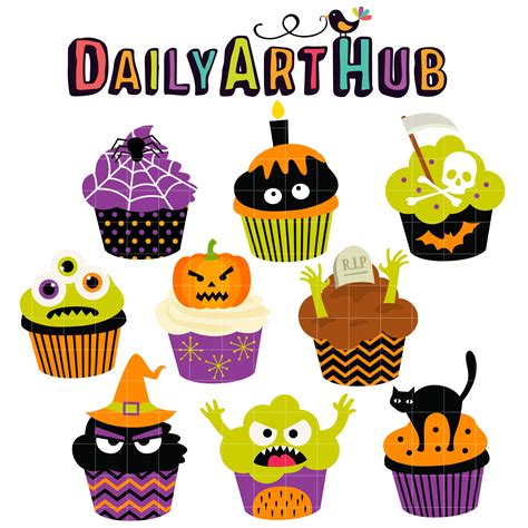 Free Creepy Cupcakes Clip Art Set Daily Art Hub Halloween Templates