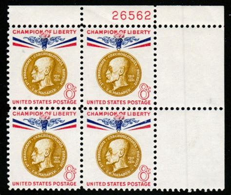 Sc C Thomas G Masaryk Mnh Plate Block Ur