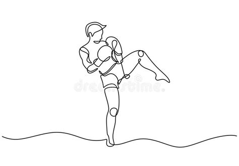 Kickboxing Continuous Line Drawing Vector Illustration Of A Man Kick