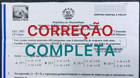 CorreÇÃo Completa De Exame De MatemÁtica 12ª Classe 1ª Época 2023