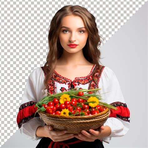 Premium Psd Ukrainian Girl In Traditional National Dress With Cherry