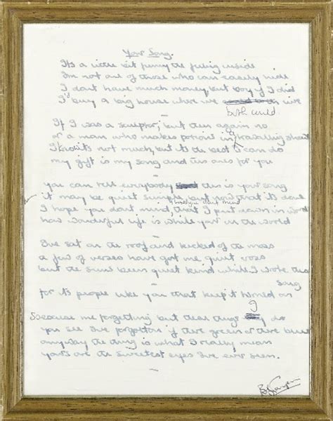 The original handwritten lyrics for Elton John’s “Your Song” up for ...