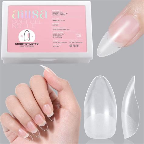 Aillsa Short Stiletto Nail Tips Upgraded Matte Soft Gel Nail Tips Pre Filed Full