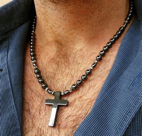 Mens Cross Necklace Mens Beaded Cross Necklace Mens Etsy