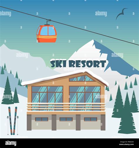 Ski Resort Winter Mountain Landscape With Lodge Ski Lift Winter