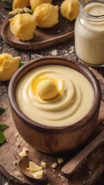 Premium Photo Homemade Vanilla Custard On Wooden Table Background