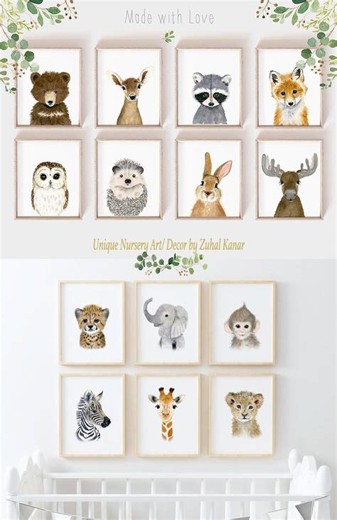 Woodland Nursery Print Set 8, Woodland Decor, Animal Prints for Nursery, Woodland Decor Neutral ...