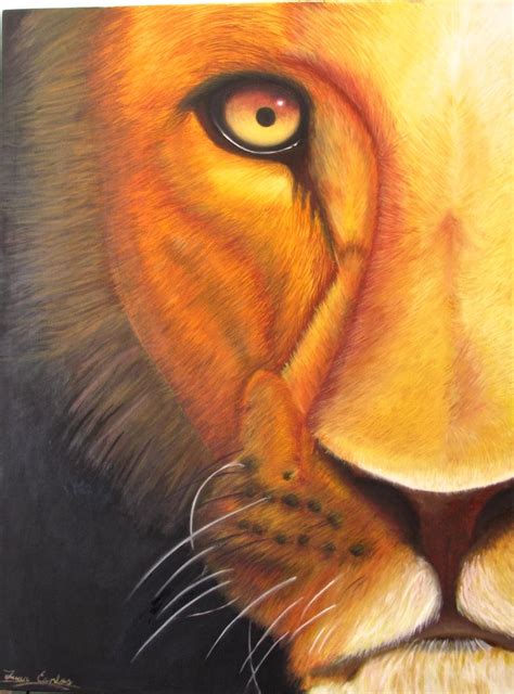 A Painting Of A Lion S Face With Yellow Eyes