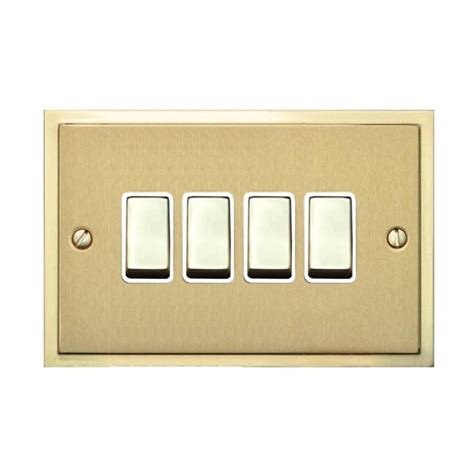 4 Gang 2 Way 10a Rocker Switch In Satin Brass With Polished